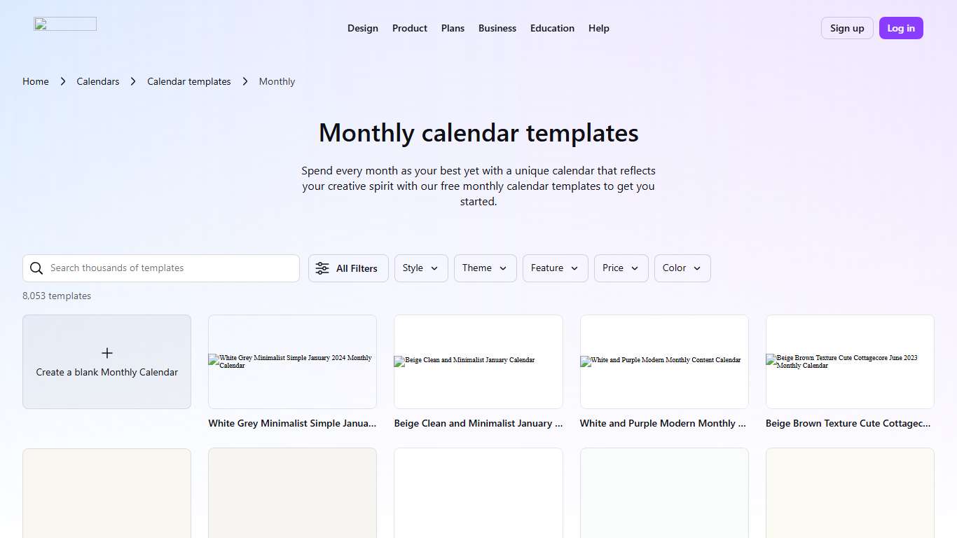 Free, printable, customizable monthly calendar templates Canva